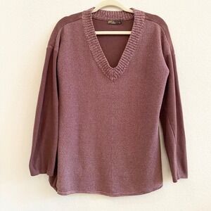 Prana Mens V Neck‎ Textured Pullover Sweater Burgundy Size S